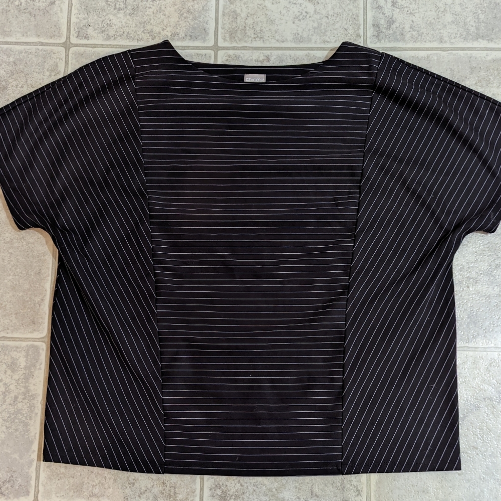 Chico's Women's Black/White Pinstriped Shirt, Size 2 (L)
